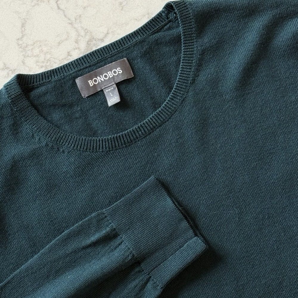 Bonobos Sweater Men's L Slim Fit Crewneck 100% Merino Wool Pine Green